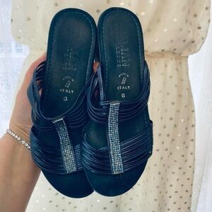 Navy blue Italian sandals with rhinestone detail Italian Shoemakers 6